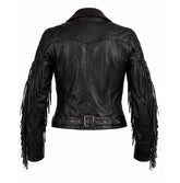 Women Black Fringe Leather Jacket