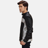 Rogue Silver Black Leather Biker Jacket