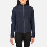 Azura Blue Suede Biker Jacket for Women