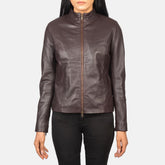 Azura Maroon Leather Biker Jacket for Women