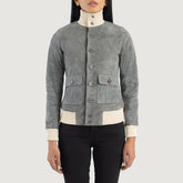Aster Grey Suede Bomber Jacket for Women