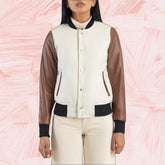 Savant White & Brown Hybrid Varsity Jacket