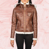 Selene Brown Shearling Hooded Leather Jacket for Women