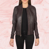 Serena Maroon Leather Bomber Jacket for Women