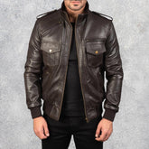 Shadowhawk Brown Men's Leather Bomber Jacket