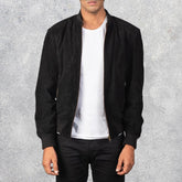 Shane Black Suede Bomber Jacket for Men