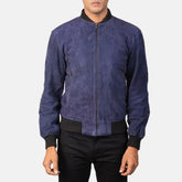 Shane Blue Suede Bomber Jacket for Men