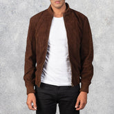 Shane Mocha Suede Bomber Jacket for Men