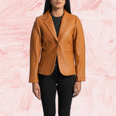 Sienna Quilted Brown Leather Blazer for Women