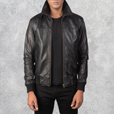 SkyRolf Black Men's Leather Bomber Jacket