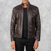 Strider Brown Leather Biker Jacket