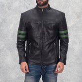 Trooper-Black-Leather-Jacket-with-Green-Stripes