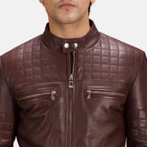 Ryder Quilted Maroon Leather Biker Jacket