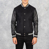 Vaxton Black Men's Striped Hybrid Varsity Jacket
