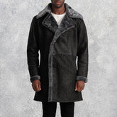 Victor Men's Distressed Black Shearling Double-Breasted Coat