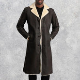 Victor Tumbled Brown Shearling Long Coat for Men