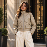 womens leather
mushroom jacket
leather bomber
funnel neck
cargo jacket
cropped leather
genuine leather
high neck jacket
neutral jacket
utility jacket
womens bomber
pebbled leather
leather outerwear