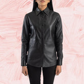 Zenith Black Leather Shirt Jacket