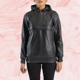 Zephyr Black Hooded Leather Pullover Jacket