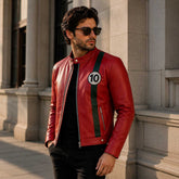 Men's Red Sheep Leather Racing Jacket | Cafe Racer Biker Moto Style
