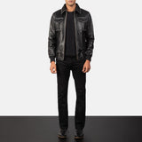 Archer Noir Men's Black Leather Bomber Jacket