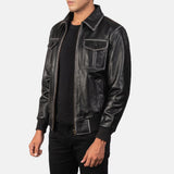 Archer Noir Men's Black Leather Bomber Jacket
