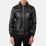 Archer Noir Men's Black Leather Bomber Jacket