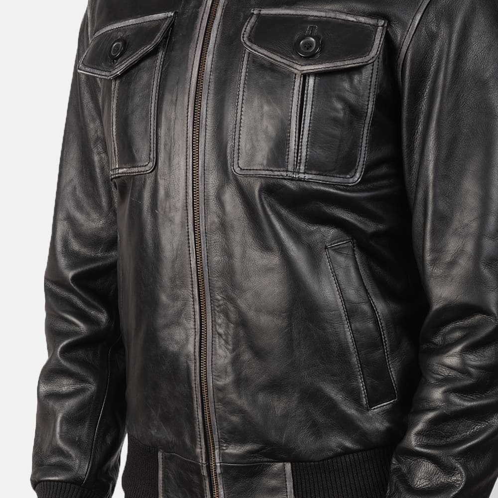 Archer Noir Men's Black Leather Bomber Jacket