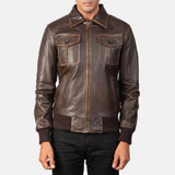 Aaron Brown Leather Bomber Jacket