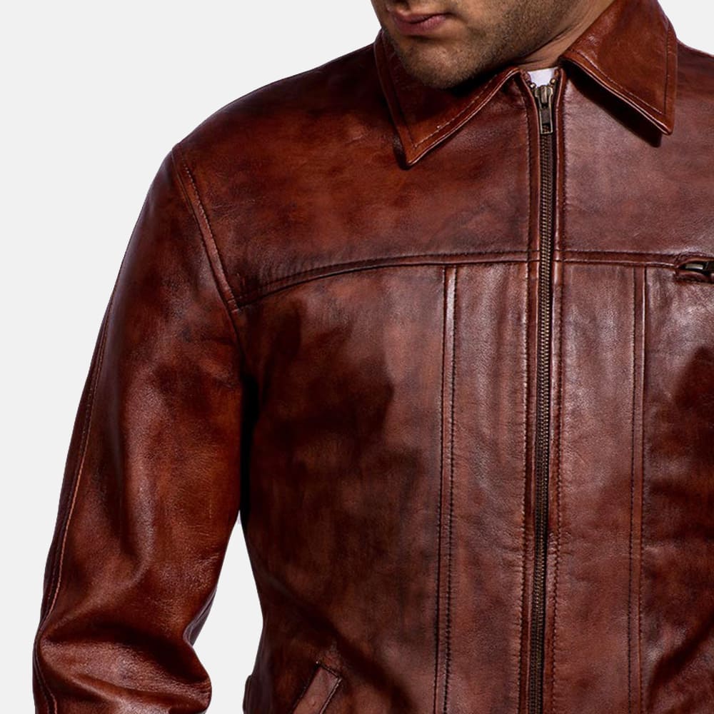 Marvello Distressed Brown Leather Jacket for Men