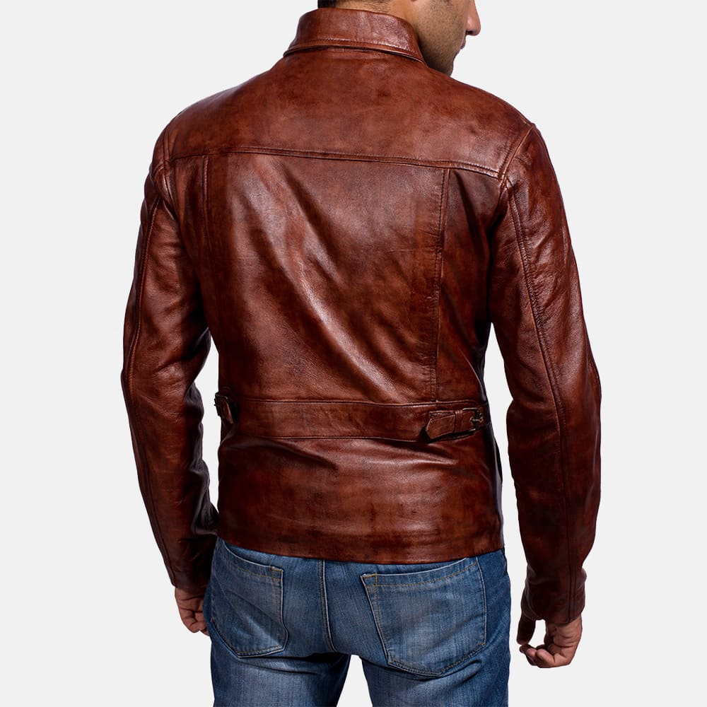 Marvello Distressed Brown Leather Jacket for Men