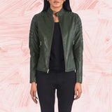 Adalyn Quilted Green Leather Biker Jacket