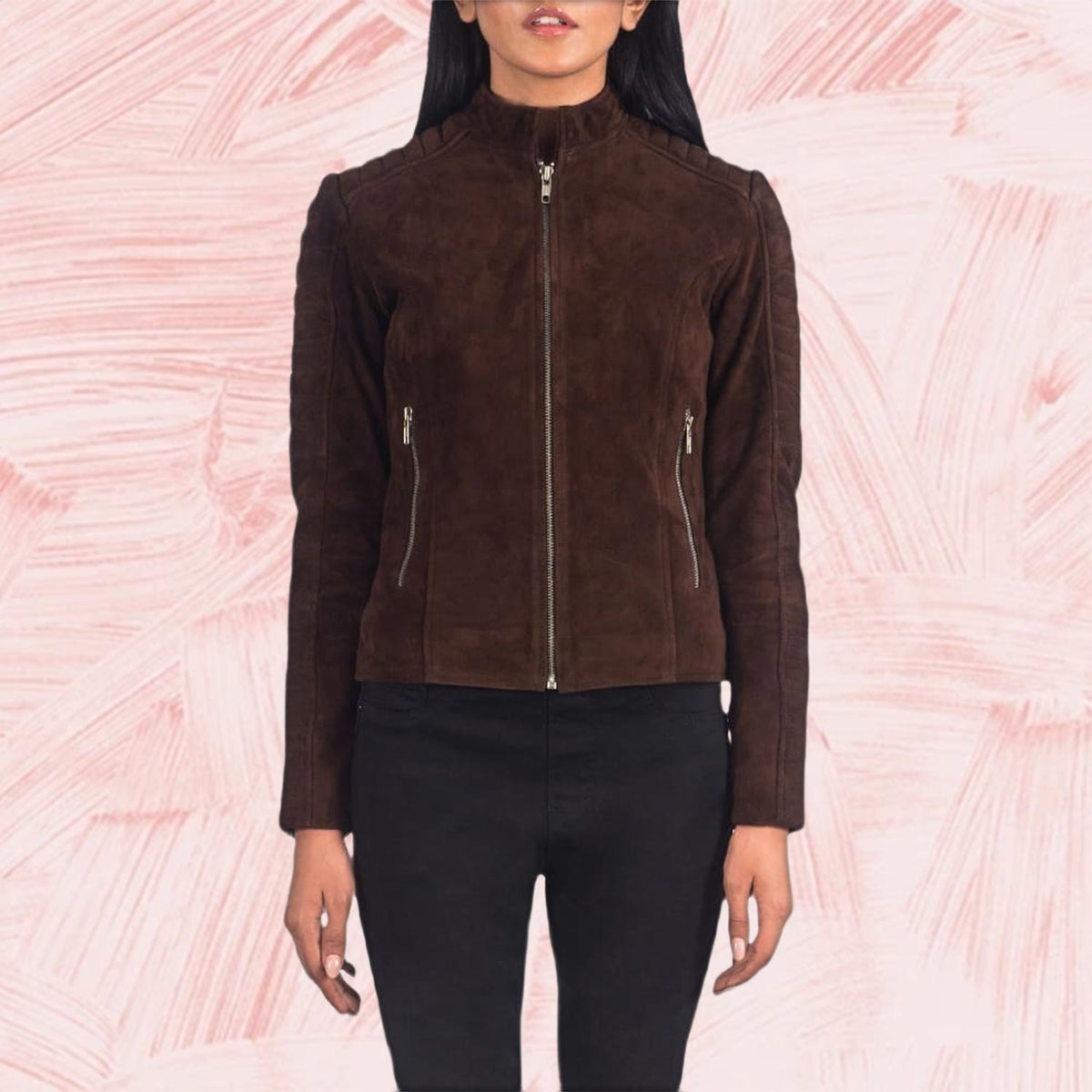 Adalyn Quilted Mocha Suede Biker Jacket