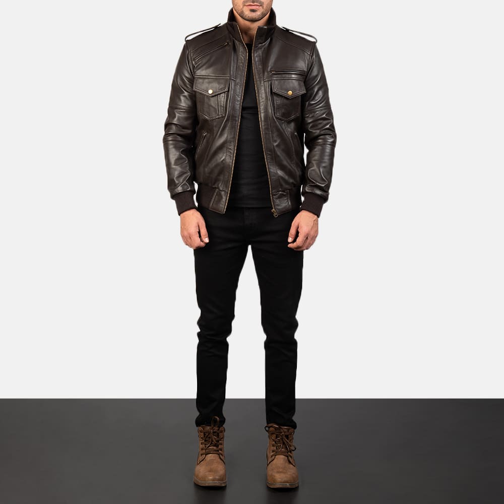 Shadowhawk Brown Men's Leather Bomber Jacket