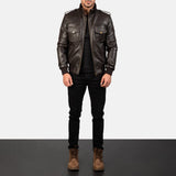Shadowhawk Brown Men's Leather Bomber Jacket