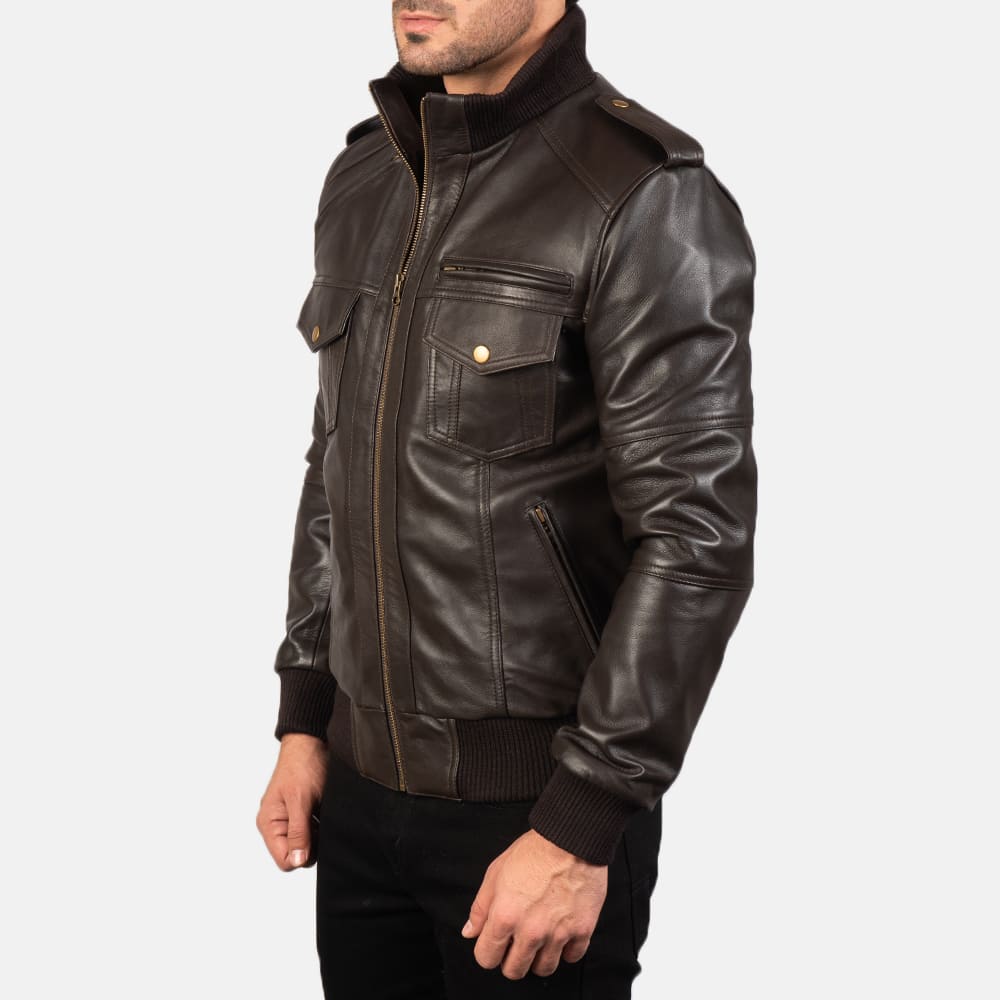 Shadowhawk Brown Men's Leather Bomber Jacket