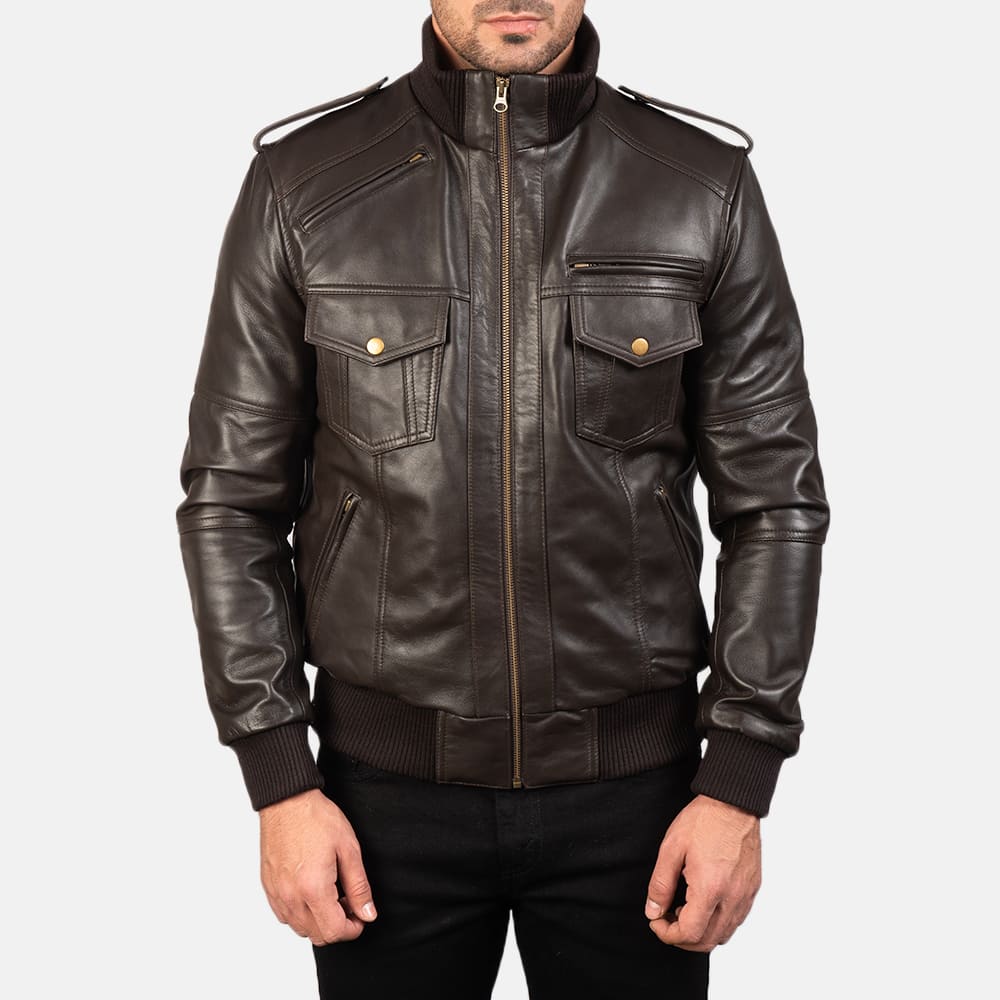 Shadowhawk Brown Men's Leather Bomber Jacket
