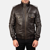 Shadowhawk Brown Men's Leather Bomber Jacket