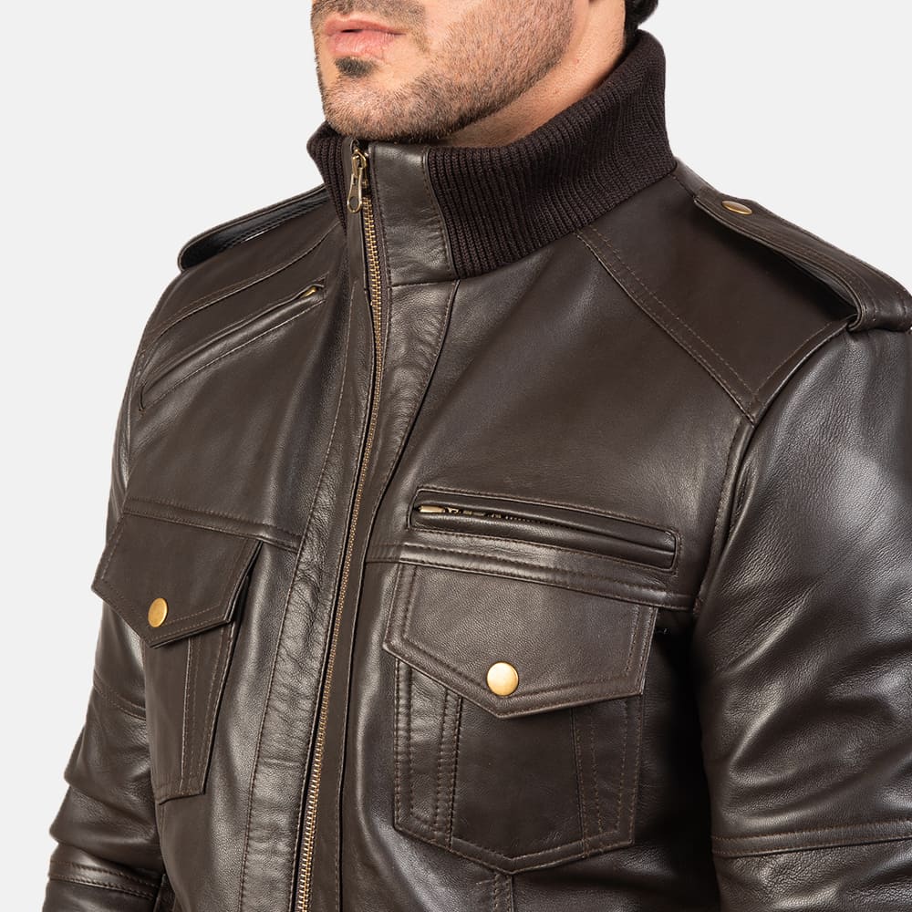 Shadowhawk Brown Men's Leather Bomber Jacket