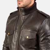 Shadowhawk Brown Men's Leather Bomber Jacket