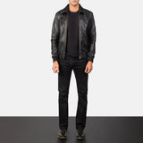SkyRolf Black Men's Leather Bomber Jacket