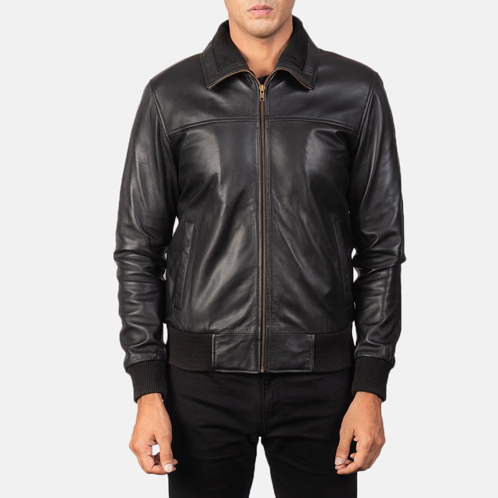 SkyRolf Black Men's Leather Bomber Jacket
