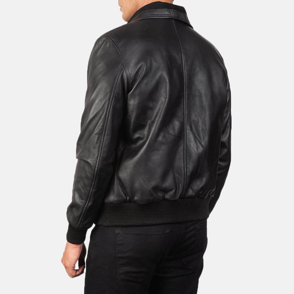 SkyRolf Black Men's Leather Bomber Jacket