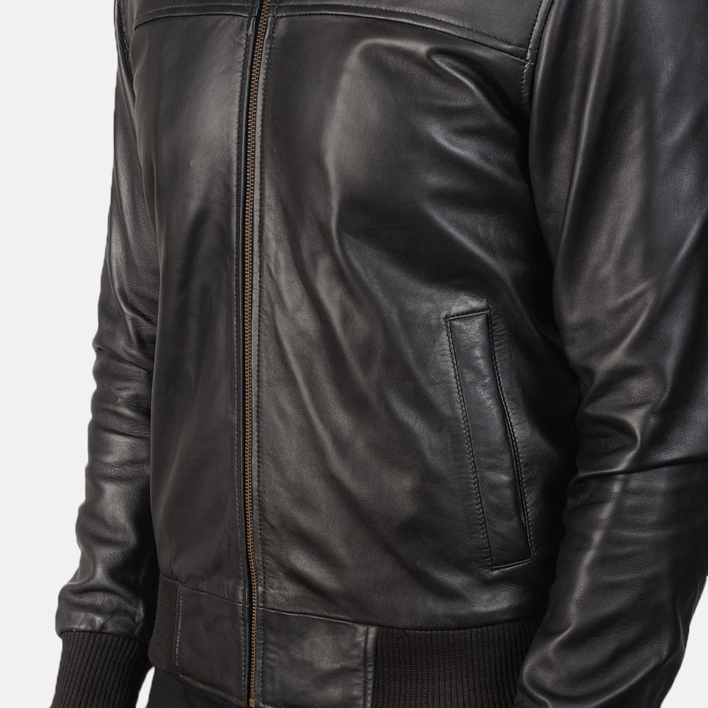 SkyRolf Black Men's Leather Bomber Jacket