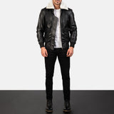 Airin G-1 Black & White Sheepskin Leather Bomber Jacket