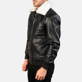 Airin G-1 Black & White Sheepskin Leather Bomber Jacket