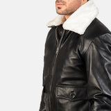 Airin G-1 Black & White Sheepskin Leather Bomber Jacket