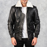 Airin G-1 Black & White Sheepskin Leather Bomber Jacket