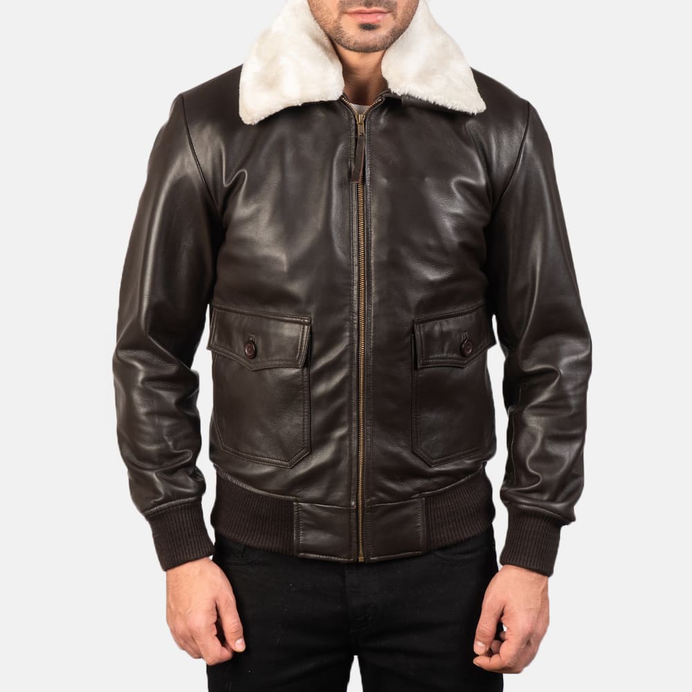 Hawken G-1 Brown Men's Leather Bomber Jacket