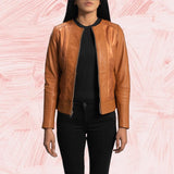 Alara Clean Tan Leather Biker Jacket for Women